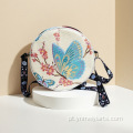 Bolsa crossbody redonda estampada em jacquard tingido com fio estilo étnico